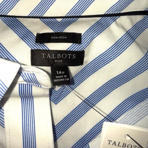 NWT TALBOTS NON-IRON PERFECT SHIRT - GALA STRIPE Plus 14W Blue/White - Picture 8 of 16